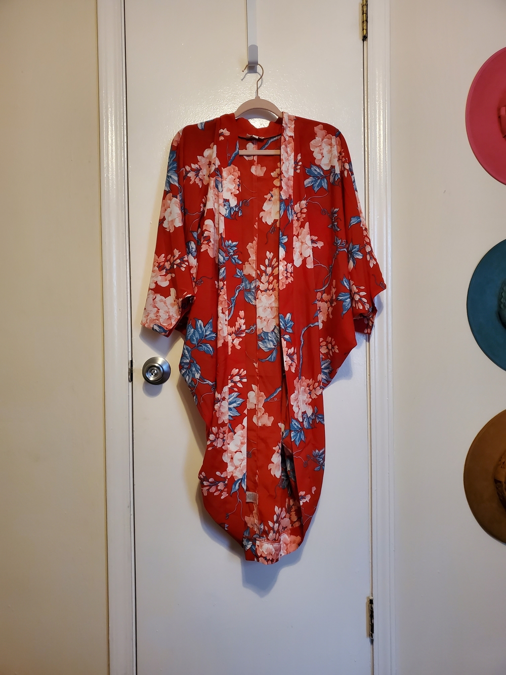 Umgee Red Floral Kimono Wrap Dress
